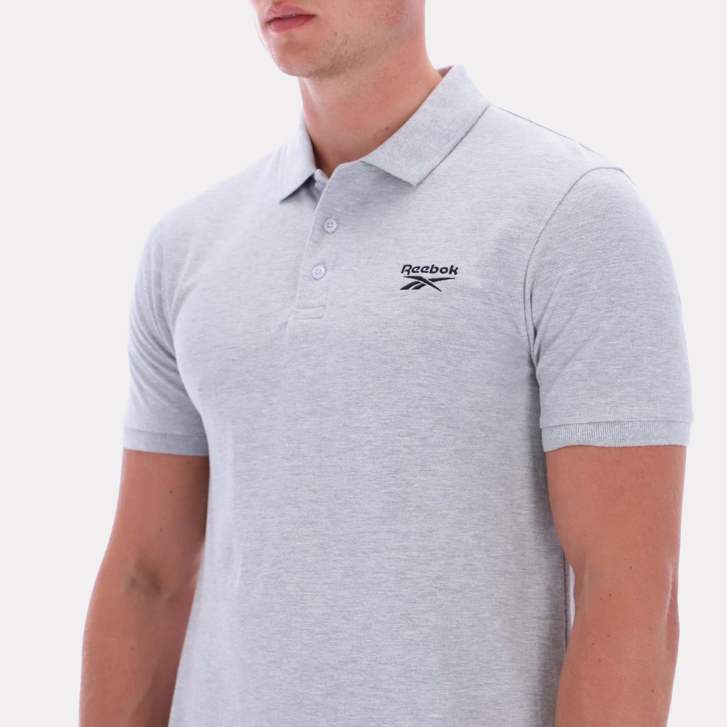 Reebok Apparel Men Classics Embroidered Polo Short Sleeve Shirt LIGHT GREY MARL