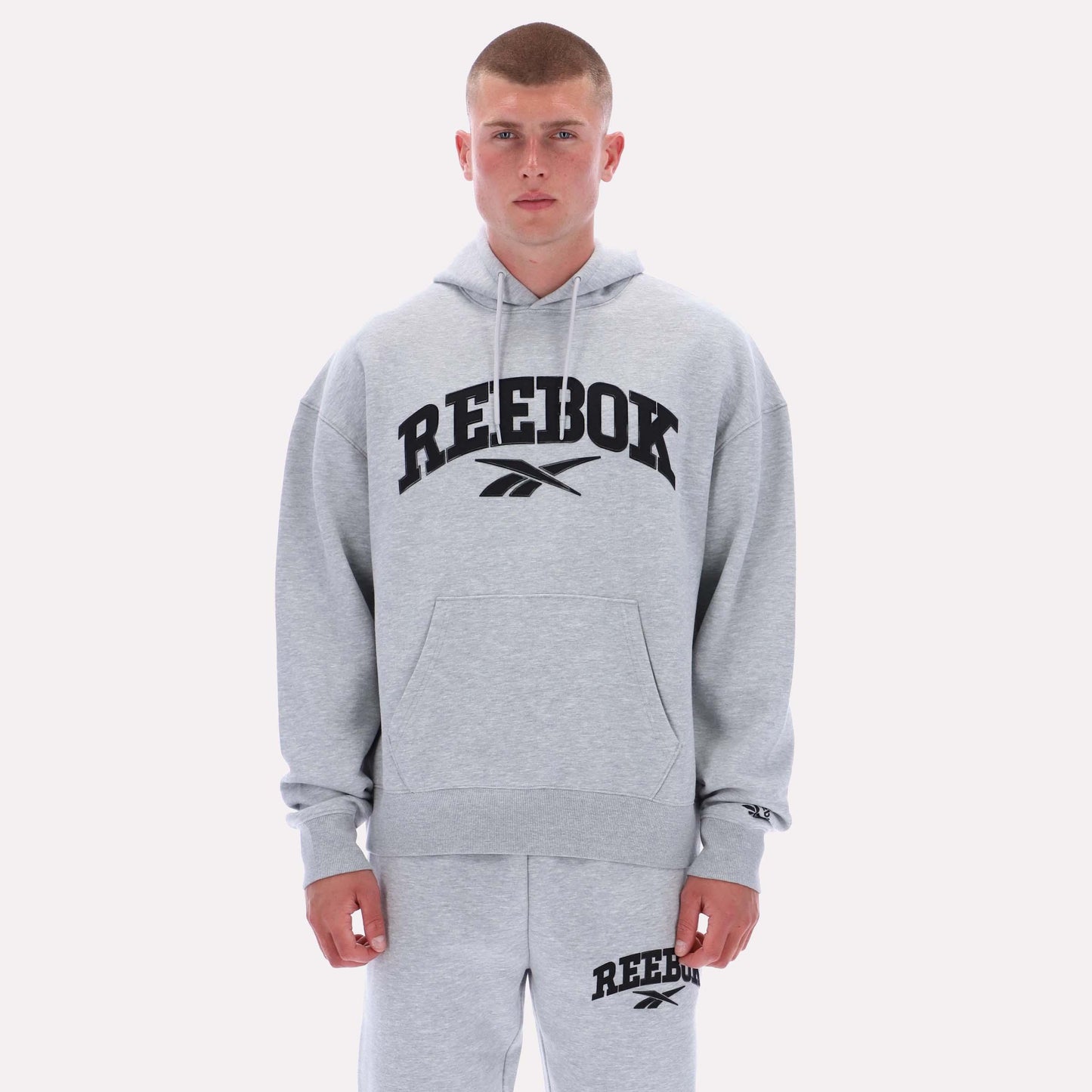 Reebok Apparel Men Classics Varsity Logo Hoodie LIGHT GREY MARL