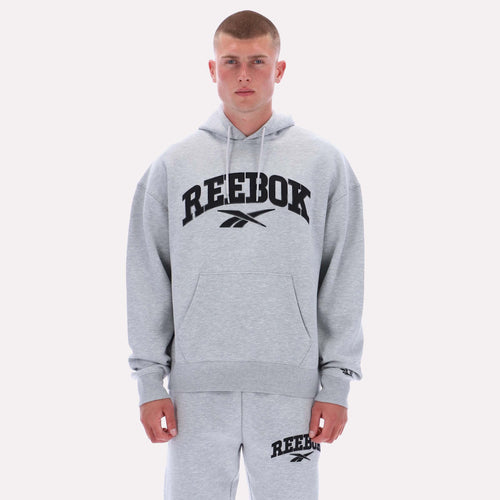 Reebok Apparel Men Classics Varsity Logo Hoodie LIGHT GREY MARL