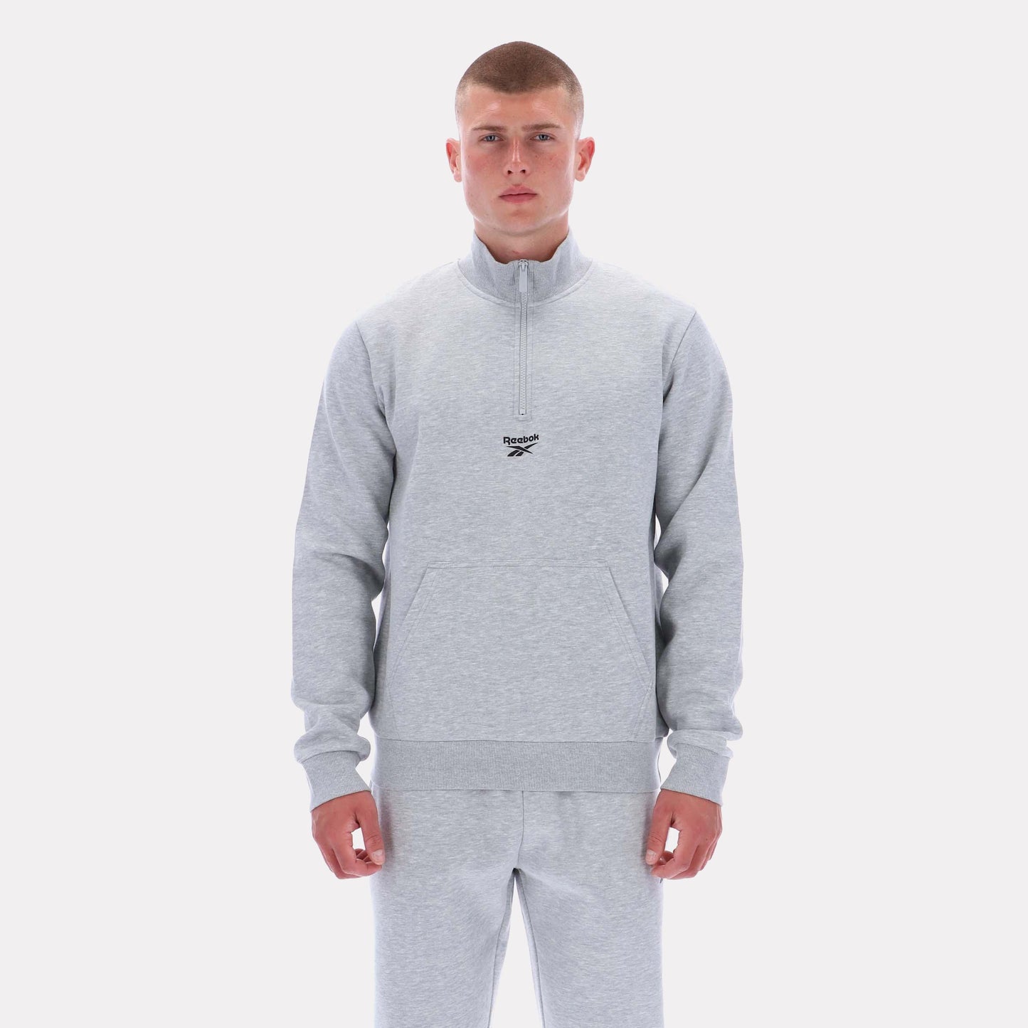 Reebok Apparel Men Reebok Quarter-Zip Sweatshirt LIGHT GREY MARL