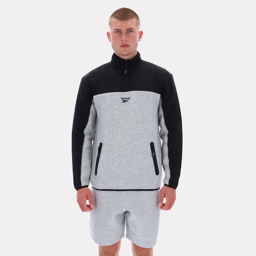 Reebok Apparel Men Studio Half-Zip Fleece GREY MARL/BLACK