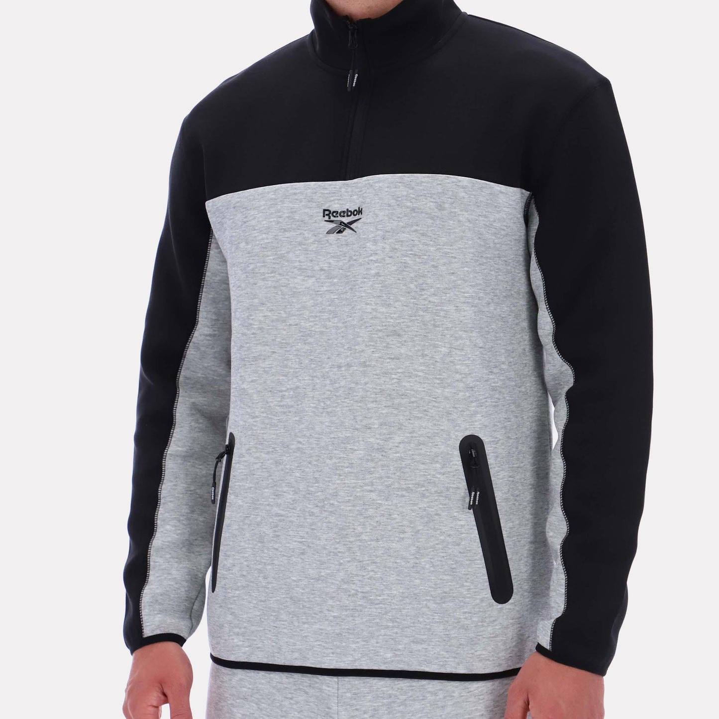 Reebok Apparel Men Studio Half-Zip Fleece GREY MARL/BLACK