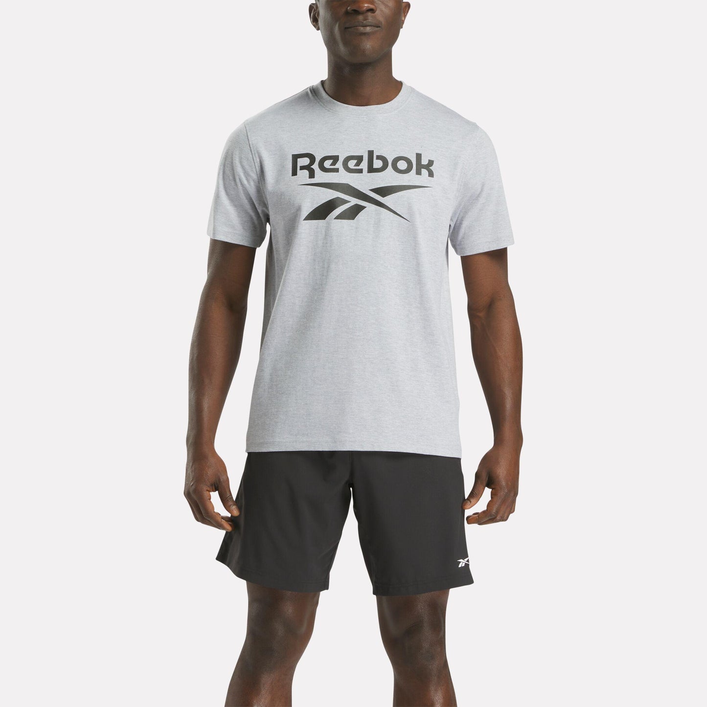 Reebok Apparel Men Big Logo Crewneck Short Sleeve Tee LIGHT GREY MARL