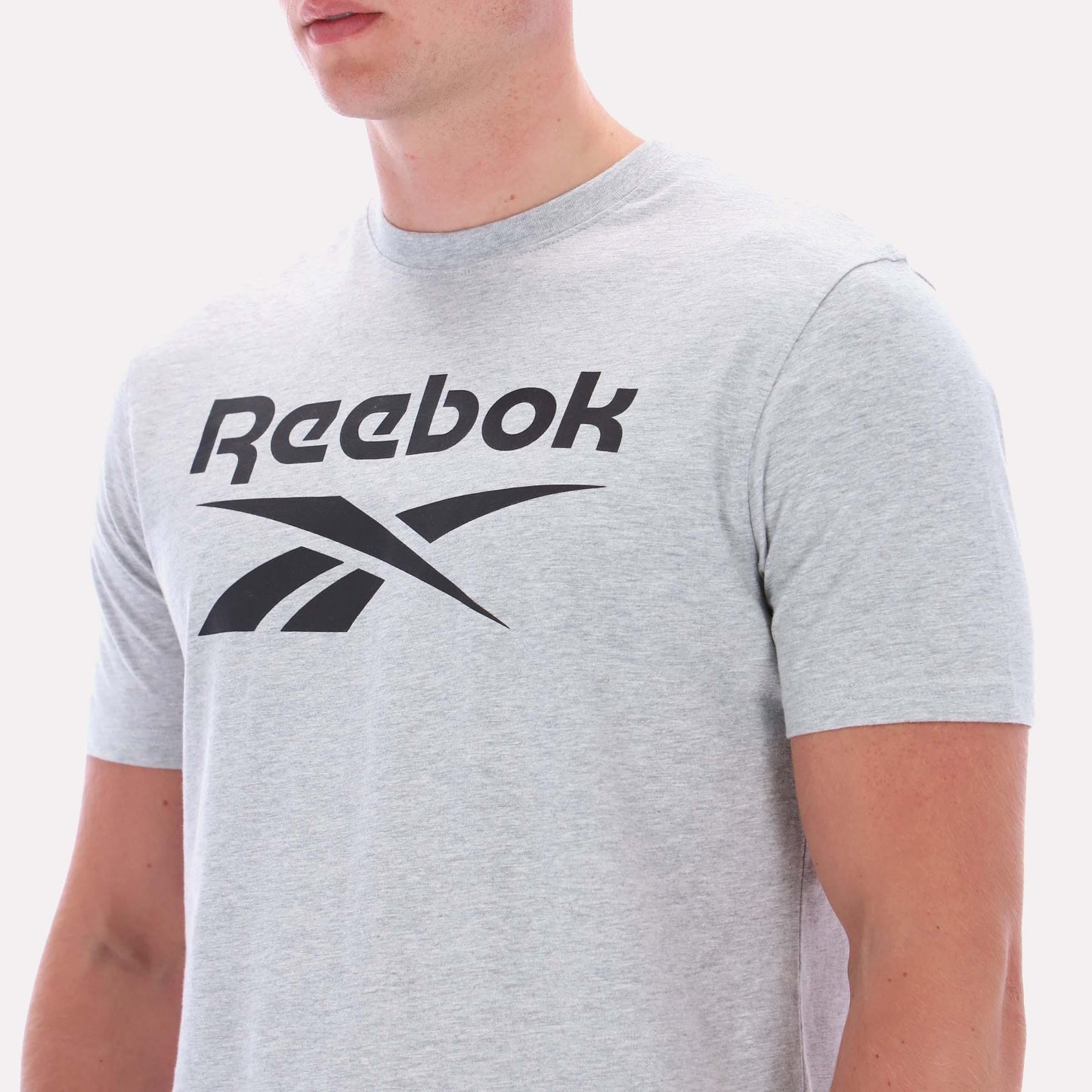 Reebok Apparel Men Big Logo Crewneck Short Sleeve Tee LIGHT GREY MARL