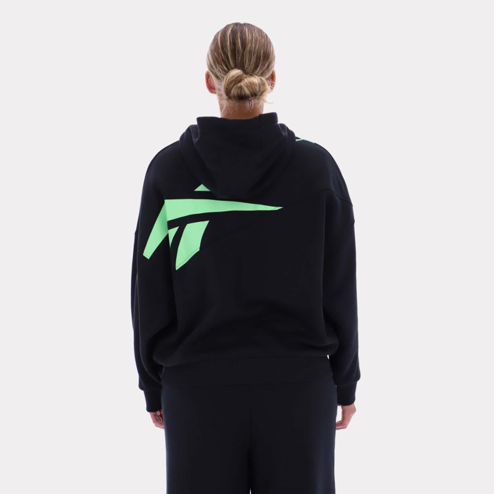 Reebok Apparel Women Oversized Big Logo Graphic Hoodie BLACK