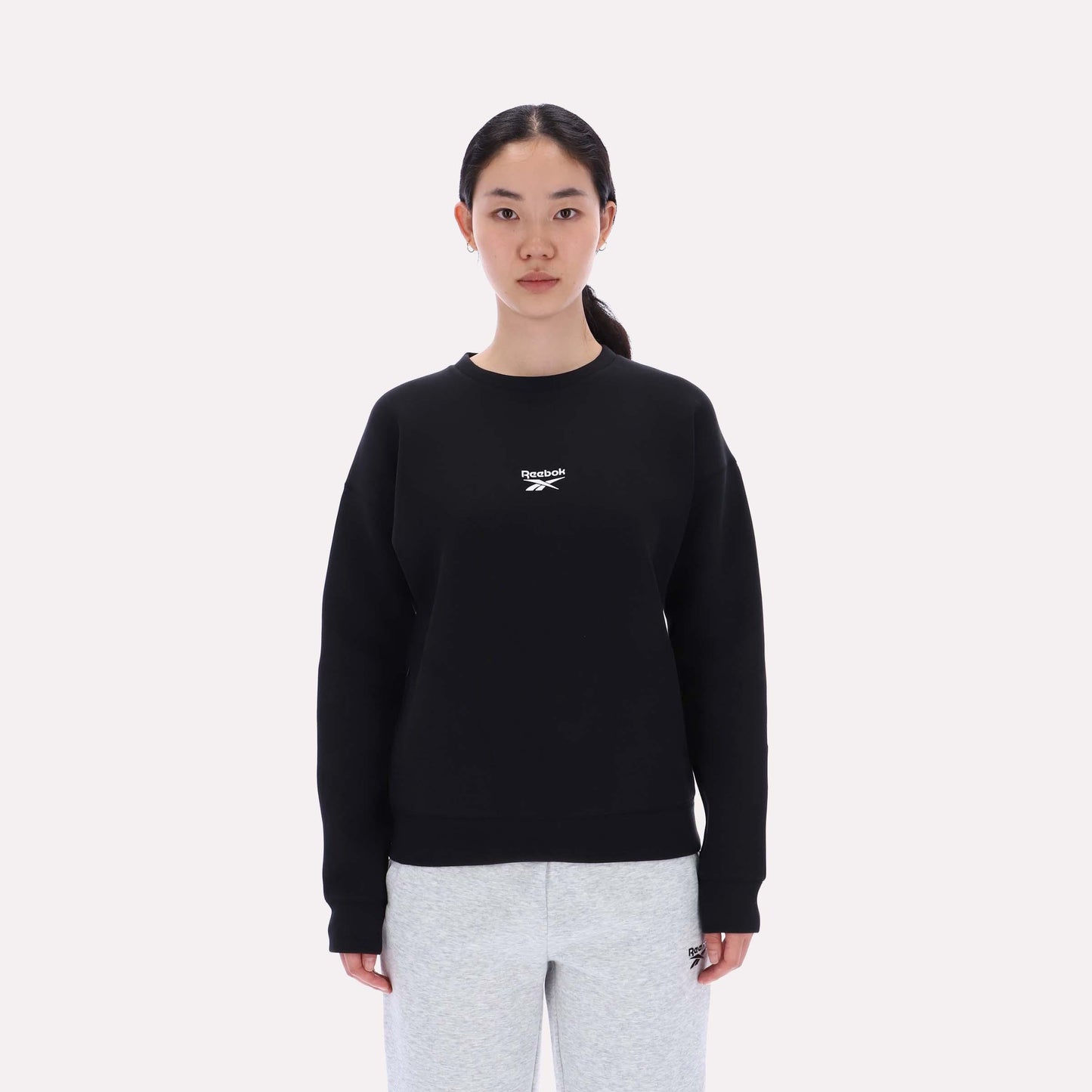 Reebok Apparel Women Reebok Small Logo Crew Sweatshirt BLACK