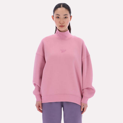 Reebok Apparel Women  Longline Roll Neck Sweatshirt DUSTY ROSE