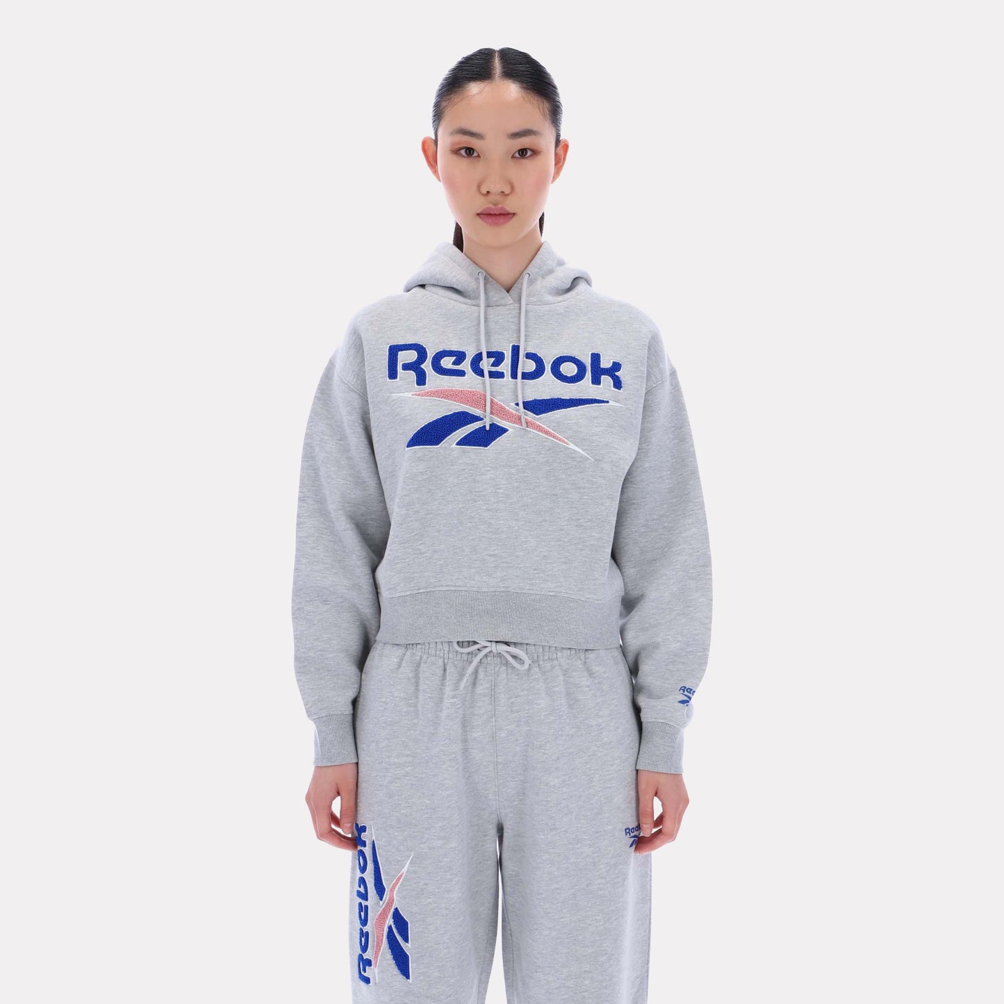 Reebok Apparel Women Triple Boucle Logo Hoodie LIGHT GREY MARL