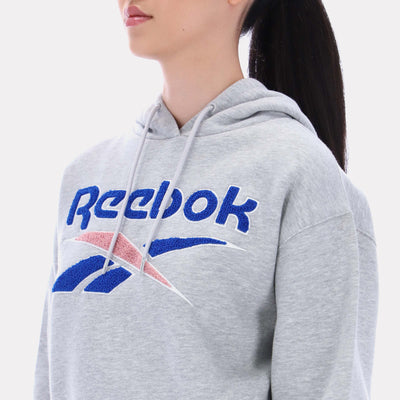 Reebok Apparel Women Triple Boucle Logo Hoodie LIGHT GREY MARL