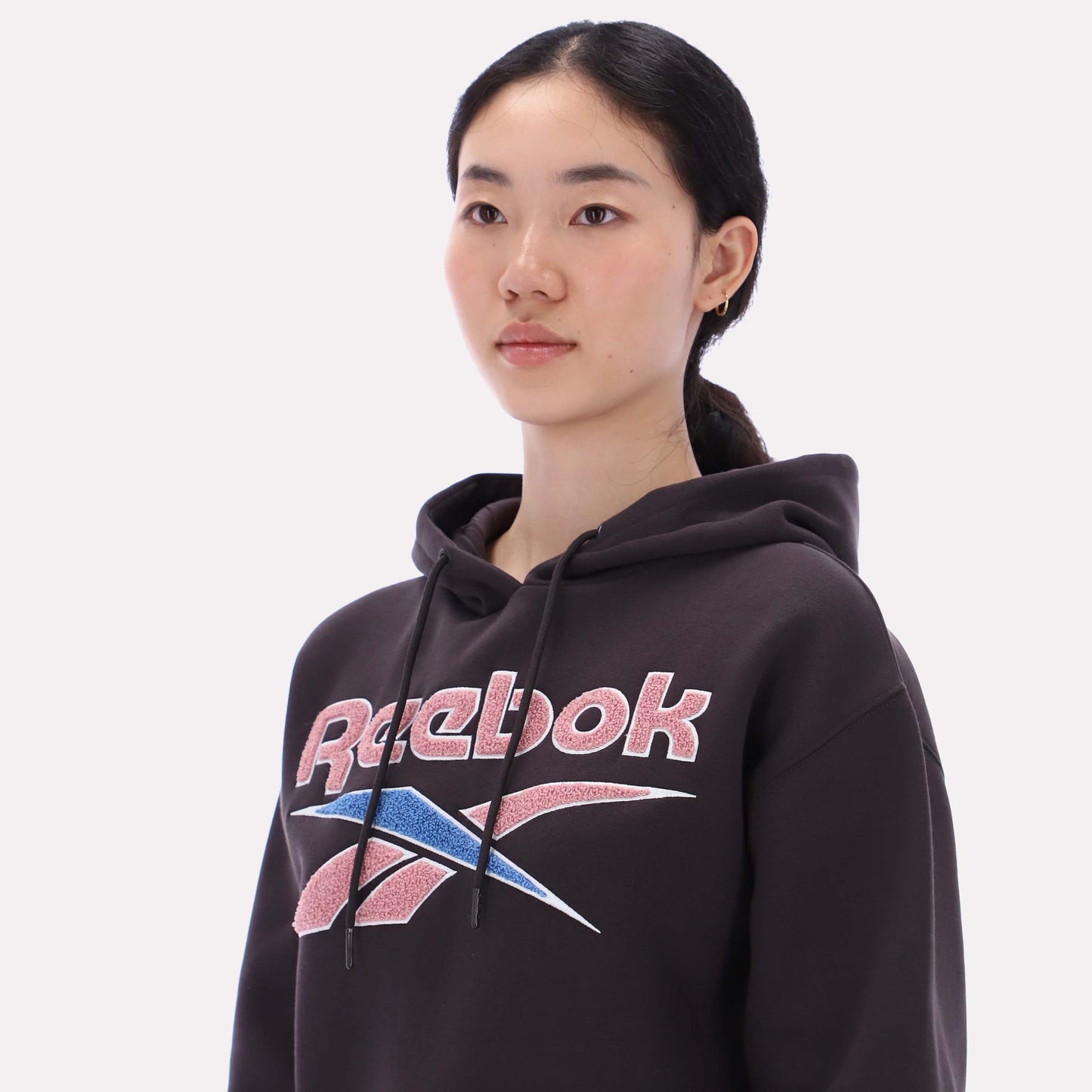 REEBOK APPAREL WOMEN Triple Boucle Logo Hoodie WASHED BLACK