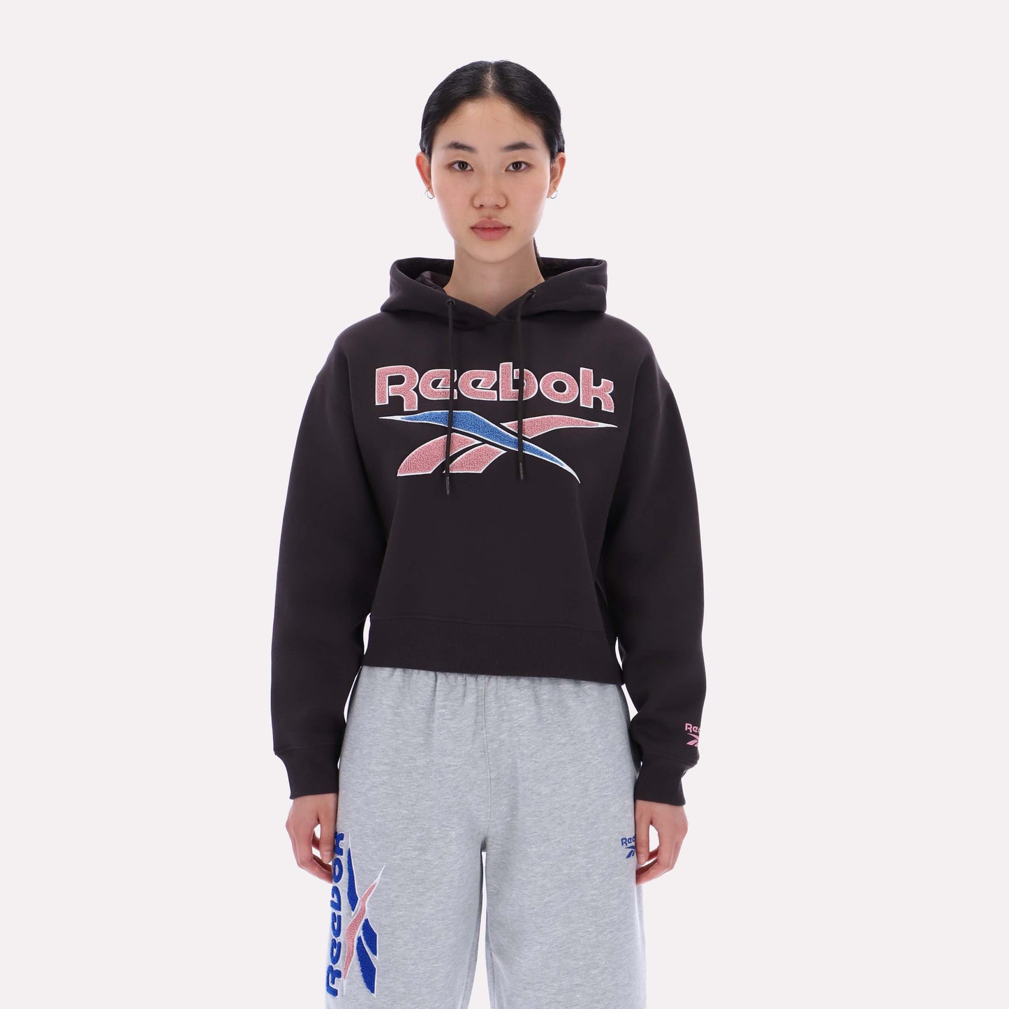 REEBOK APPAREL WOMEN Triple Boucle Logo Hoodie WASHED BLACK