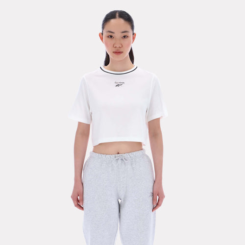 Reebok Apparel Women Cropped Small Logo T-Shirt CHALK