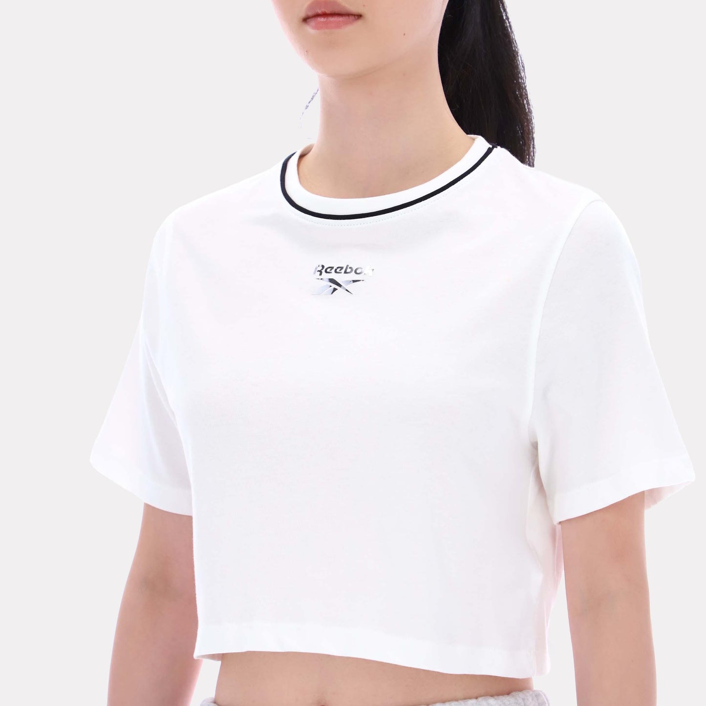 Reebok Apparel Women Cropped Small Logo T-Shirt CHALK