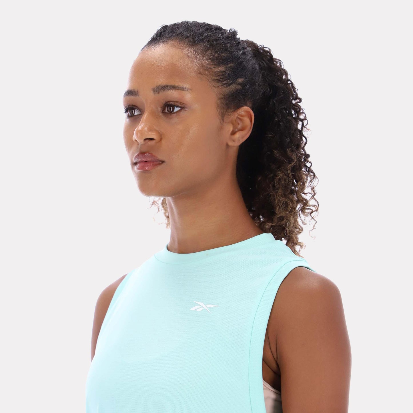 Reebok Apparel Women Basketball Ready Mesh Tank GLITCH AQUA