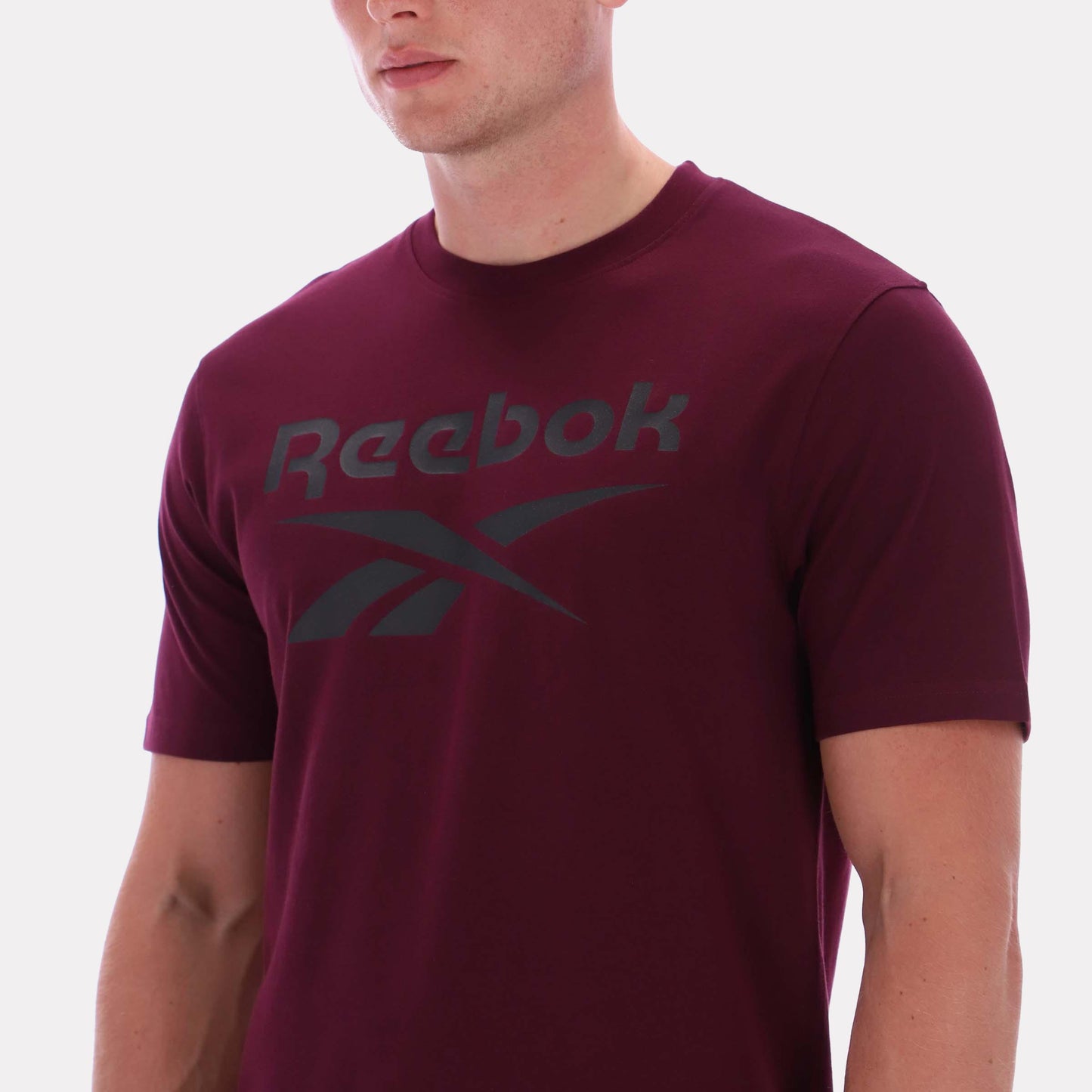 Reebok Apparel Men Big Logo Crewneck Short Sleeve Tee BLACK CHERRY