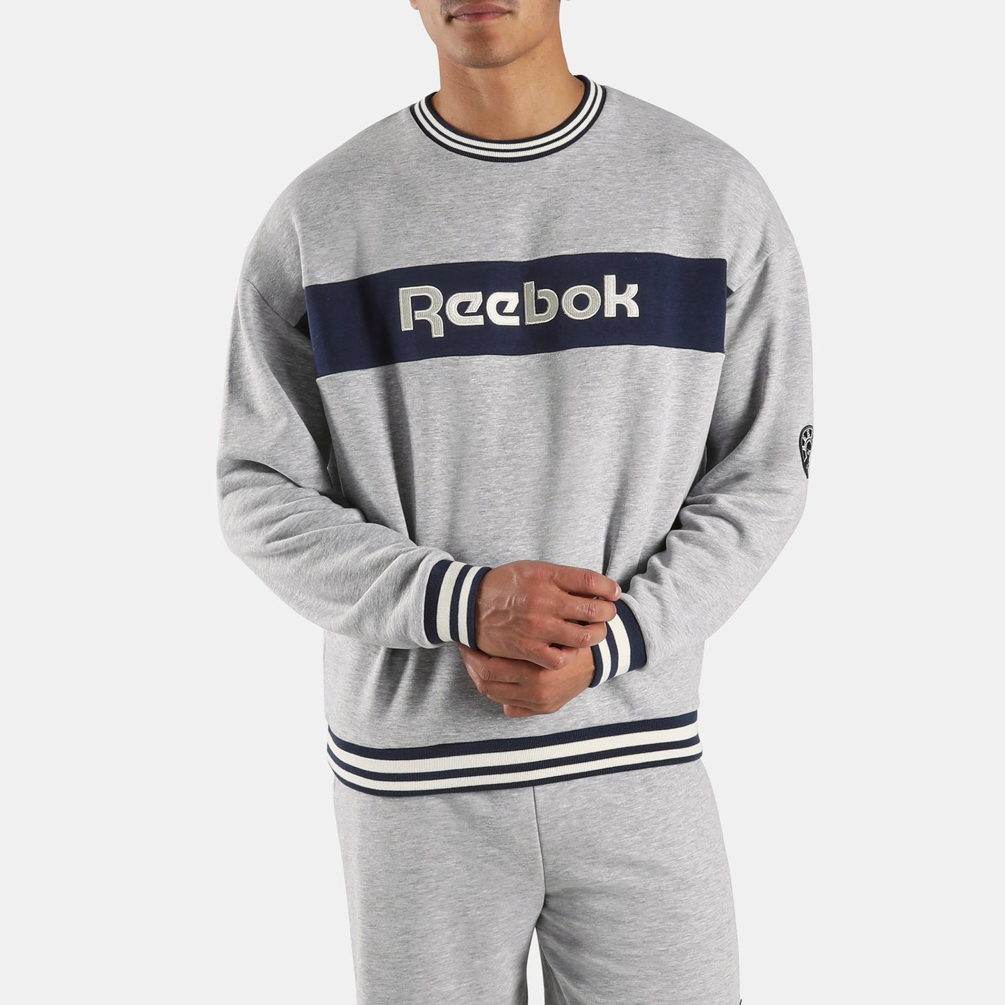 REEBOK APPAREL MEN Lawn Club Crew Sweatshirt ATHLETIC GREY MARL