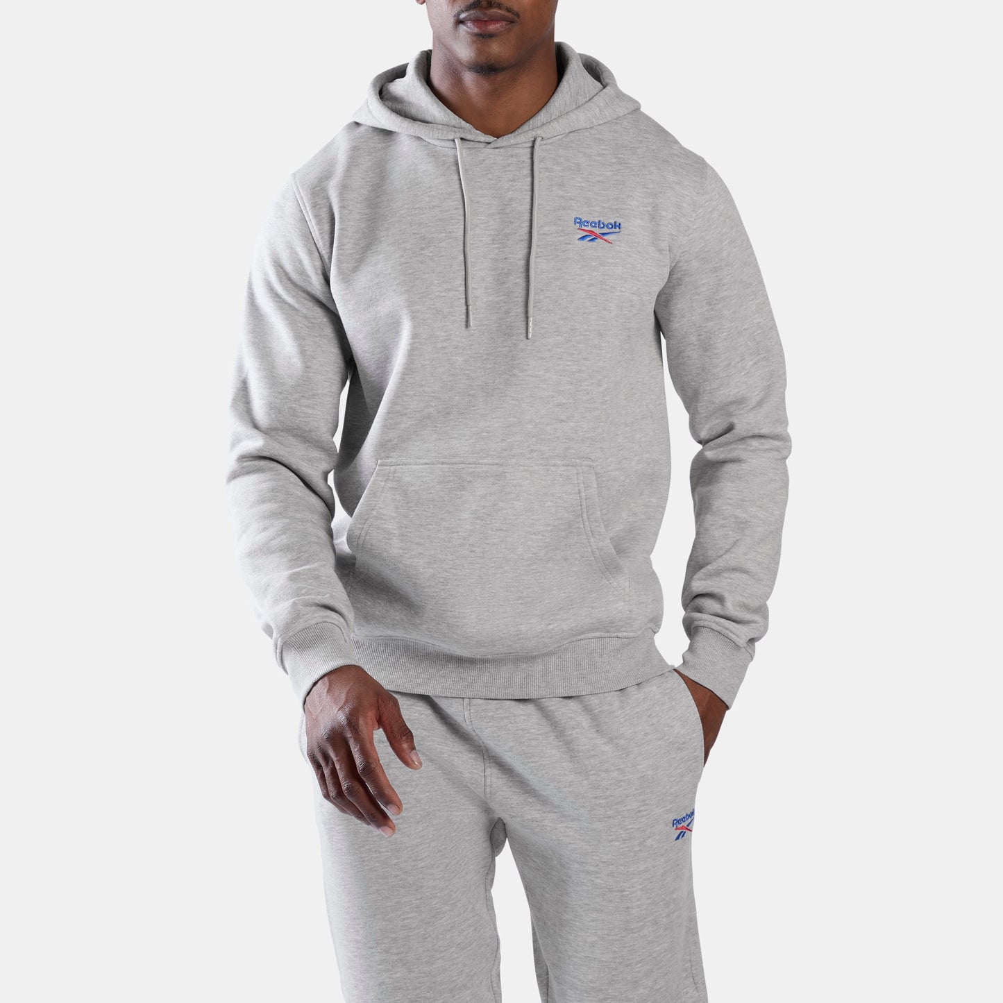 REEBOK APPAREL MEN ID Logo Fleece Hoodie LIGHT GREY MARL
