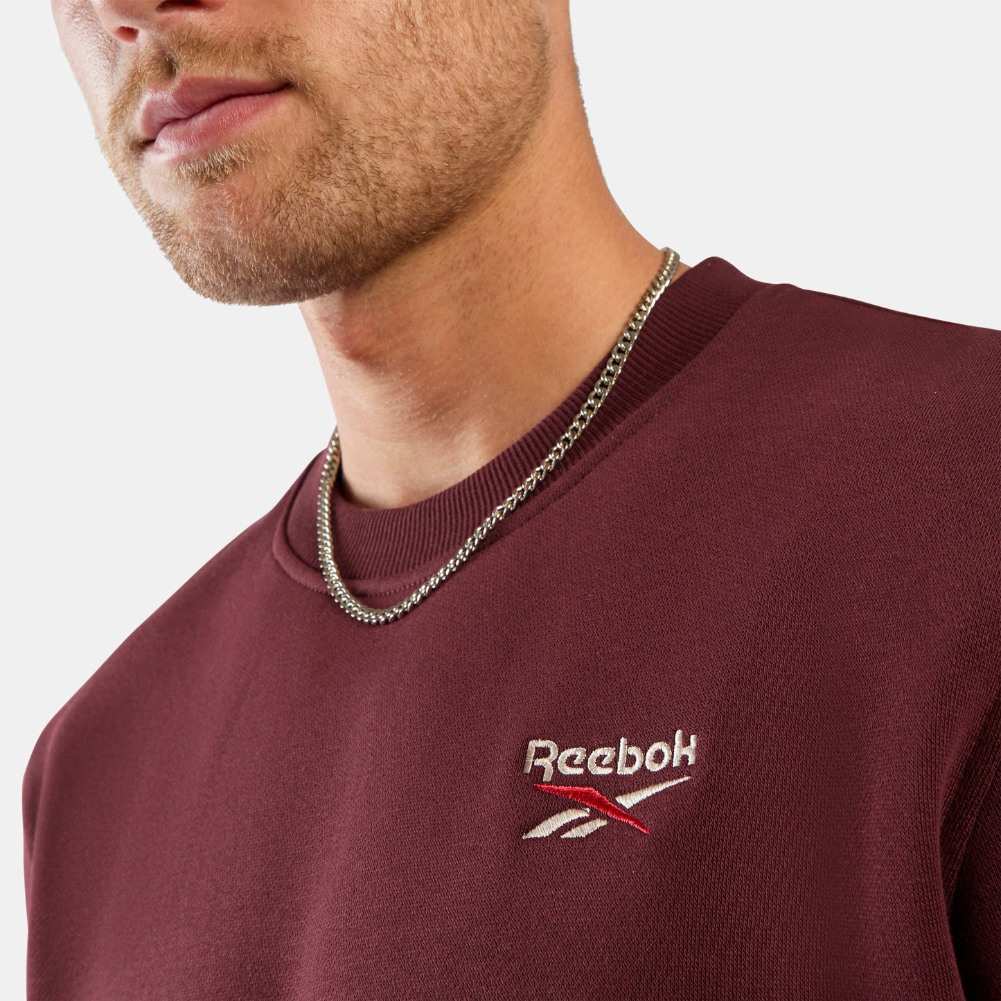 REEBOK APPAREL MEN ID Logo Fleece Crew Sweatshirt RED VELVET