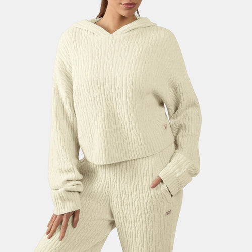 REEBOK APPAREL WOMEN Elevated Cable Knit Hoodie LINEN