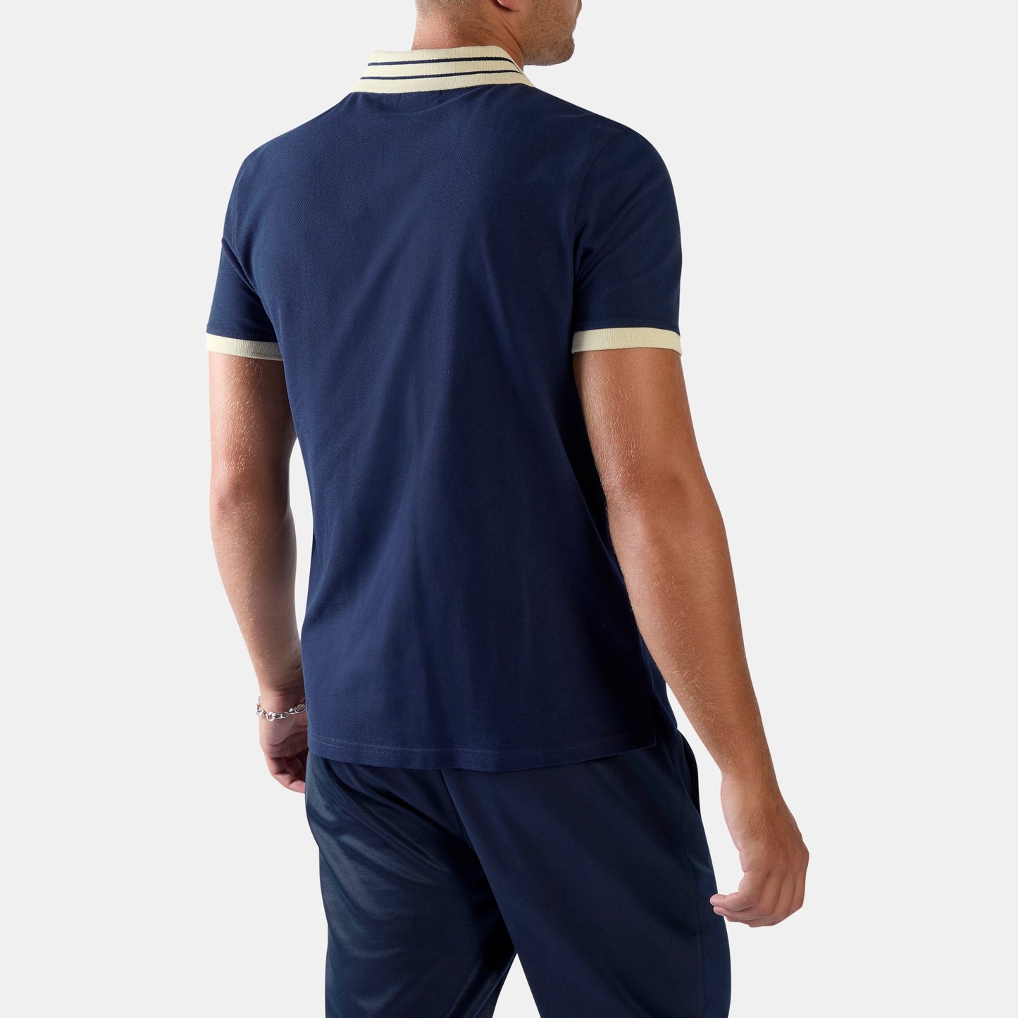 REEBOK APPAREL MEN Heritage Paneled Piqué Polo Shirt VECTOR NAVY/LINEN