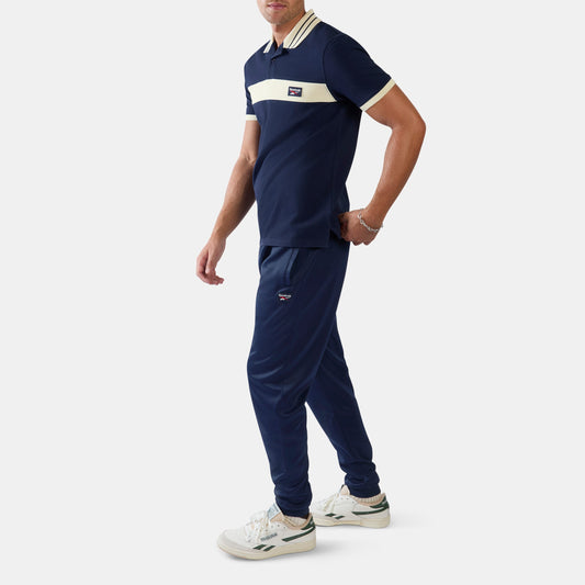 REEBOK APPAREL MEN Heritage Paneled Piqué Polo Shirt VECTOR NAVY/LINEN