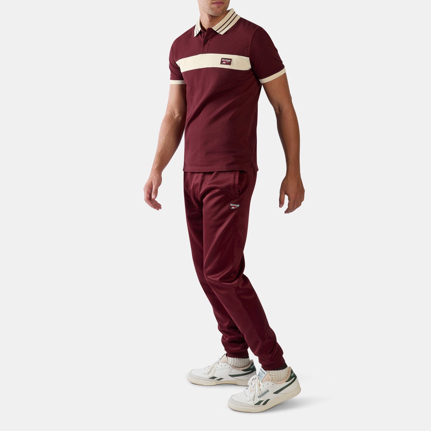 REEBOK APPAREL MEN Heritage Paneled Piqué Polo Shirt RED VELVET/LINEN