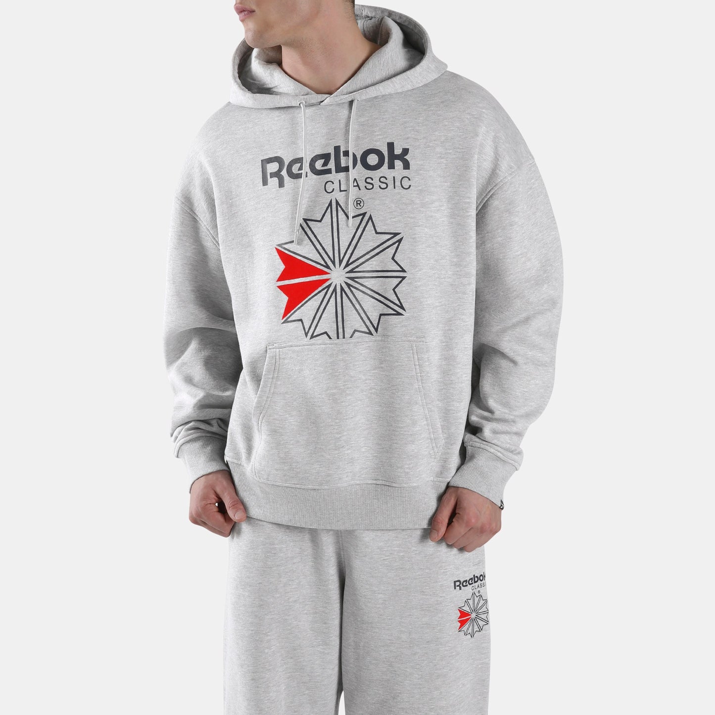 REEBOK APPAREL MEN Starcrest Relaxed Hoodie LIGHT GREY MARL