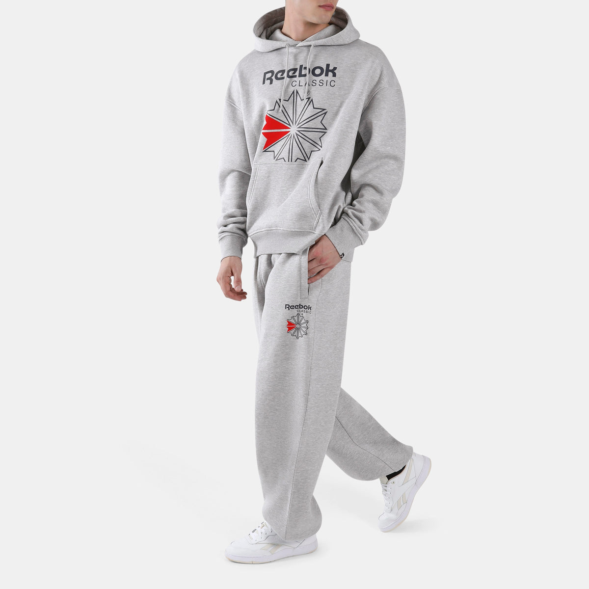 REEBOK APPAREL MEN Starcrest Relaxed Hoodie LIGHT GREY MARL