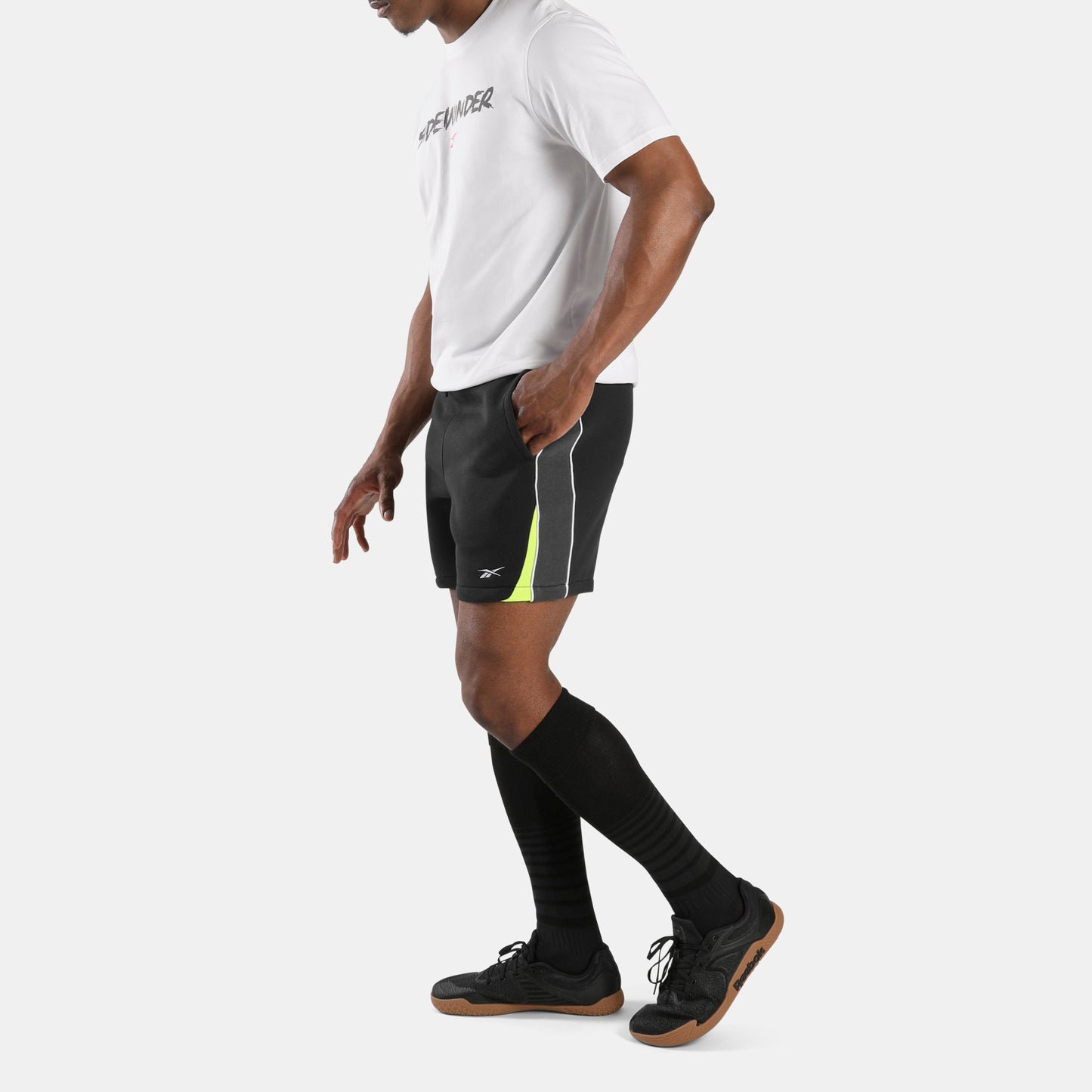 REEBOK APPAREL MEN Sidewinder Sweat Shorts 7" BLACK/GREY 6/DIGITAL LIME