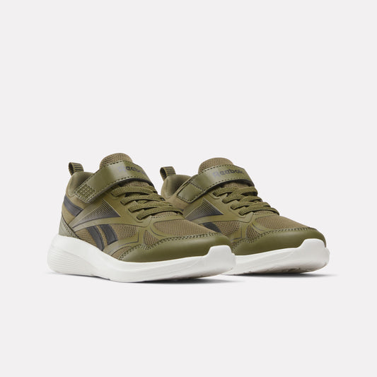 REEBOK FOOTWEAR KIDS Rush Runner 6.0 Elastic Lace Top Strap Running Shoes - Pre-School OLIVE STONE/BLACK/CHALK