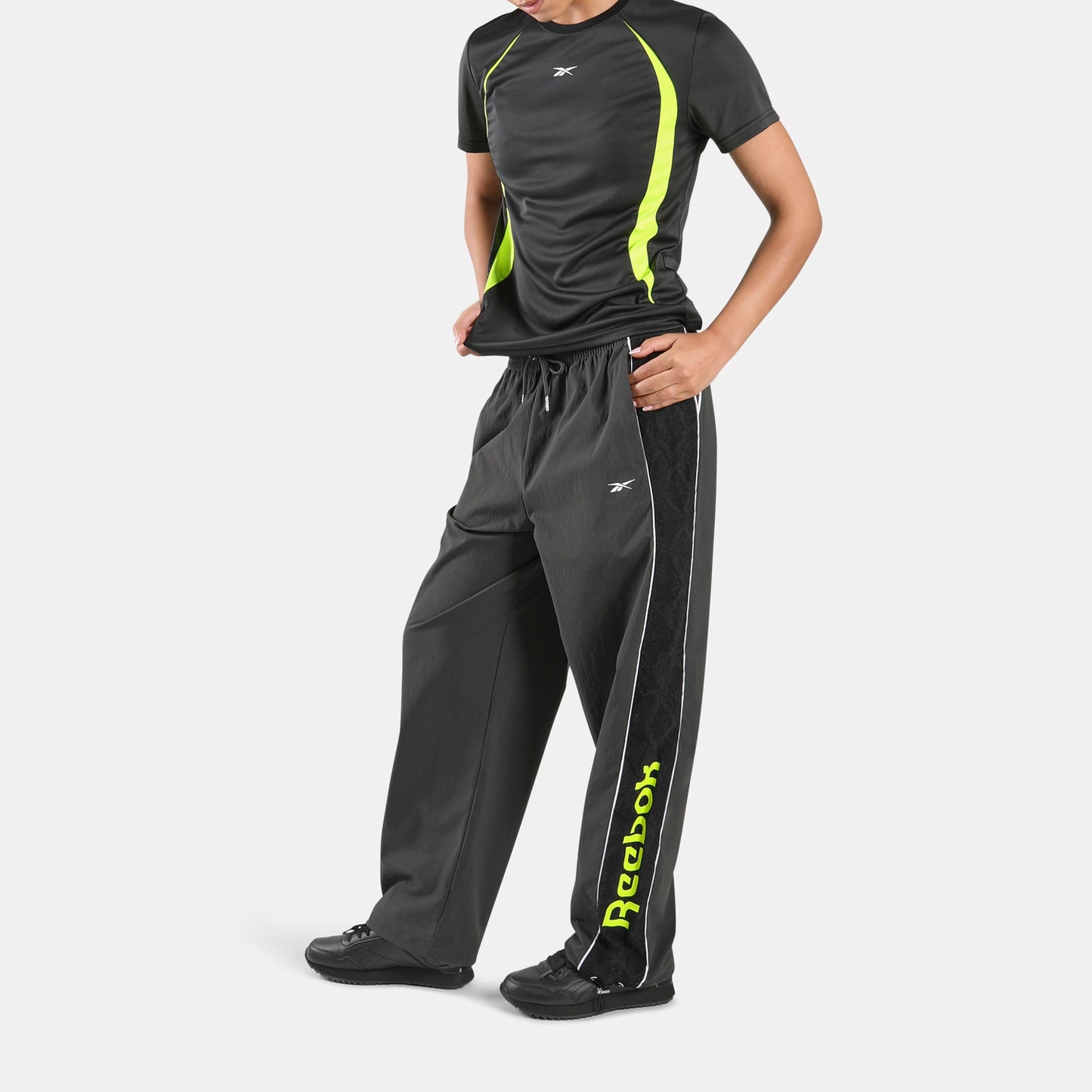 REEBOK APPAREL WOMEN Sidewinder Ripstop Track Pants GREY 6/DIGITAL LIME
