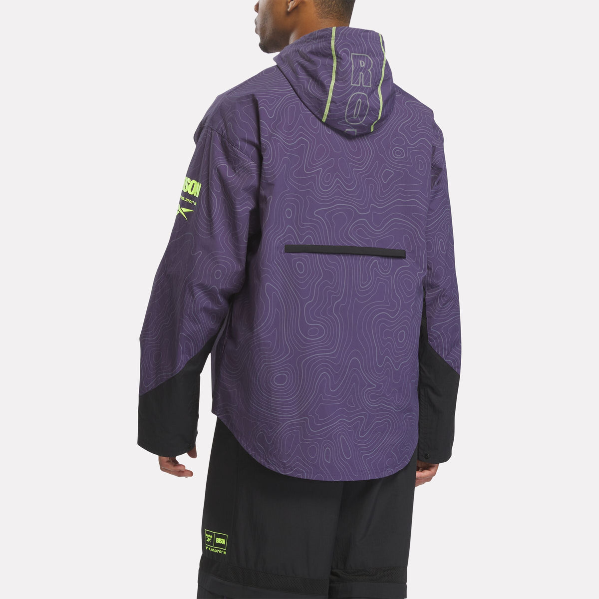 REEBOK APPAREL UNISEX Reebok x A Herd of Bison Packable Jacket MOVEMENT PURPLE/BLACK/DIGITAL LIME