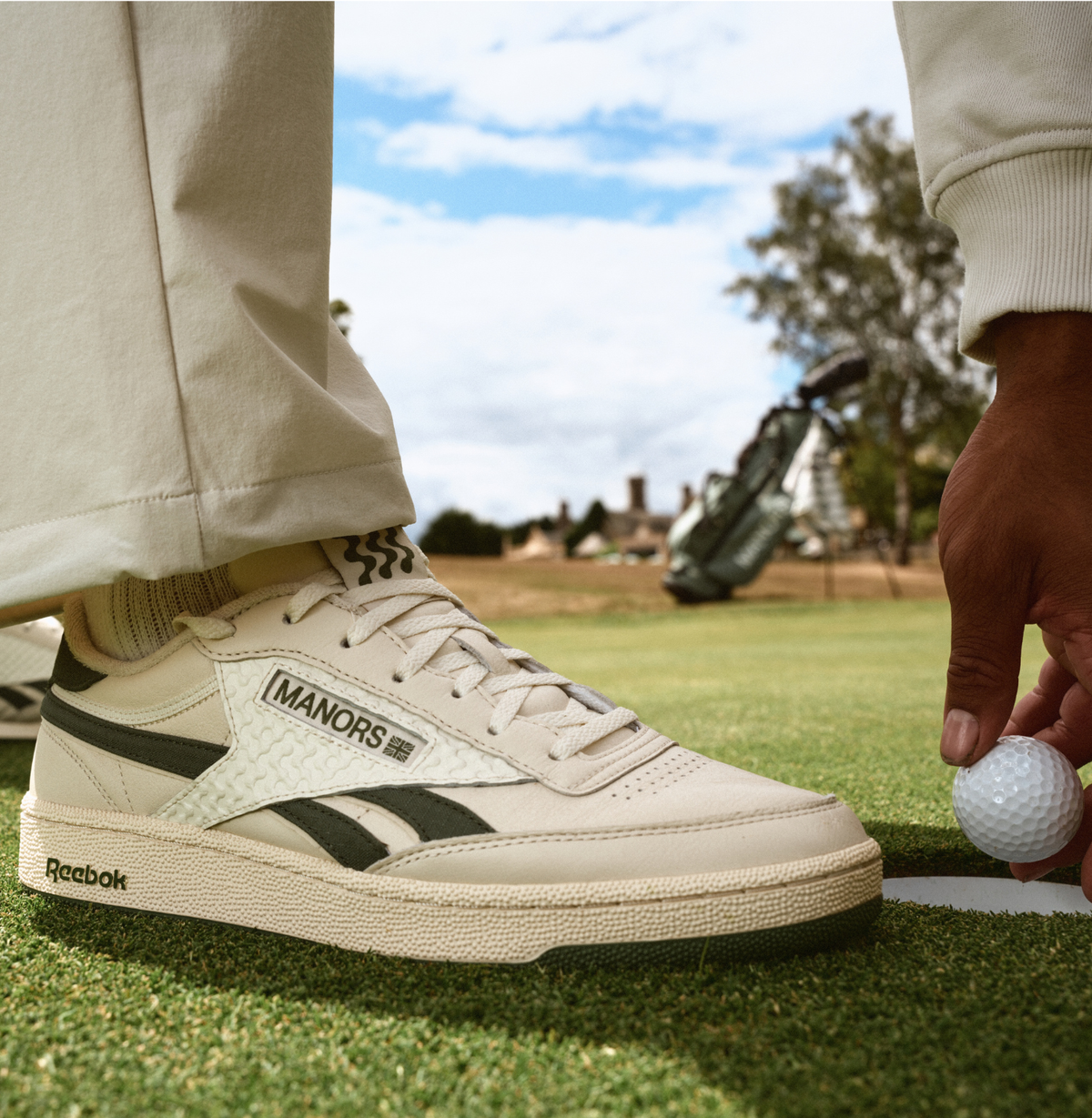 REEBOK FOOTWEAR UNISEX Reebok x Manors Club C Revenge Golf Shoes VINTAGE CHALK/ LEGACY GREEN