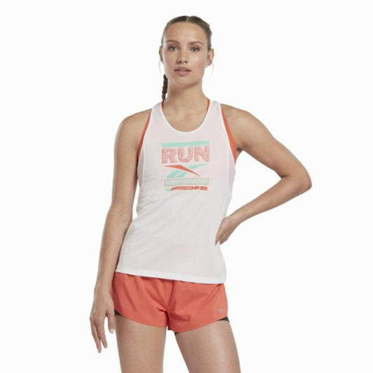 Reebok Apparel Women Running Graphic Speedwick Tank Top WHITE