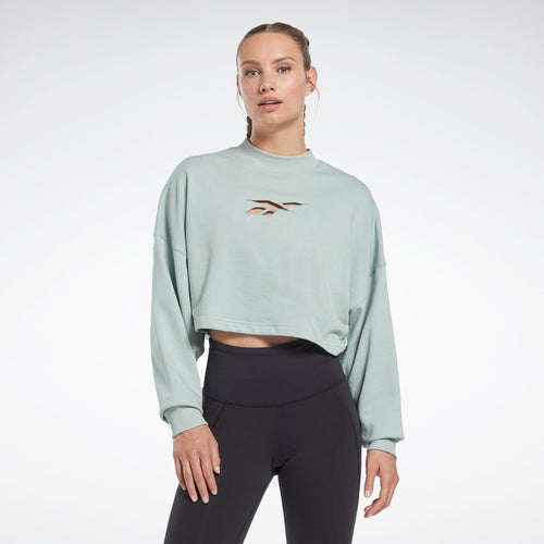 Reebok Apparel Women Studio Vector Knit Crew Sweatshirt SEAGRY