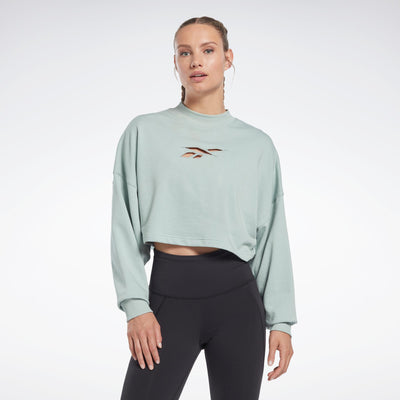 Reebok Apparel Women Studio Vector Knit Crew Sweatshirt SEAGRY