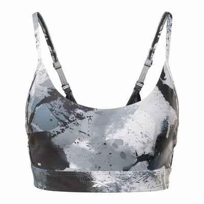 Reebok Apparel Women Lux Strappy All Over Print Bold Bra BLACK