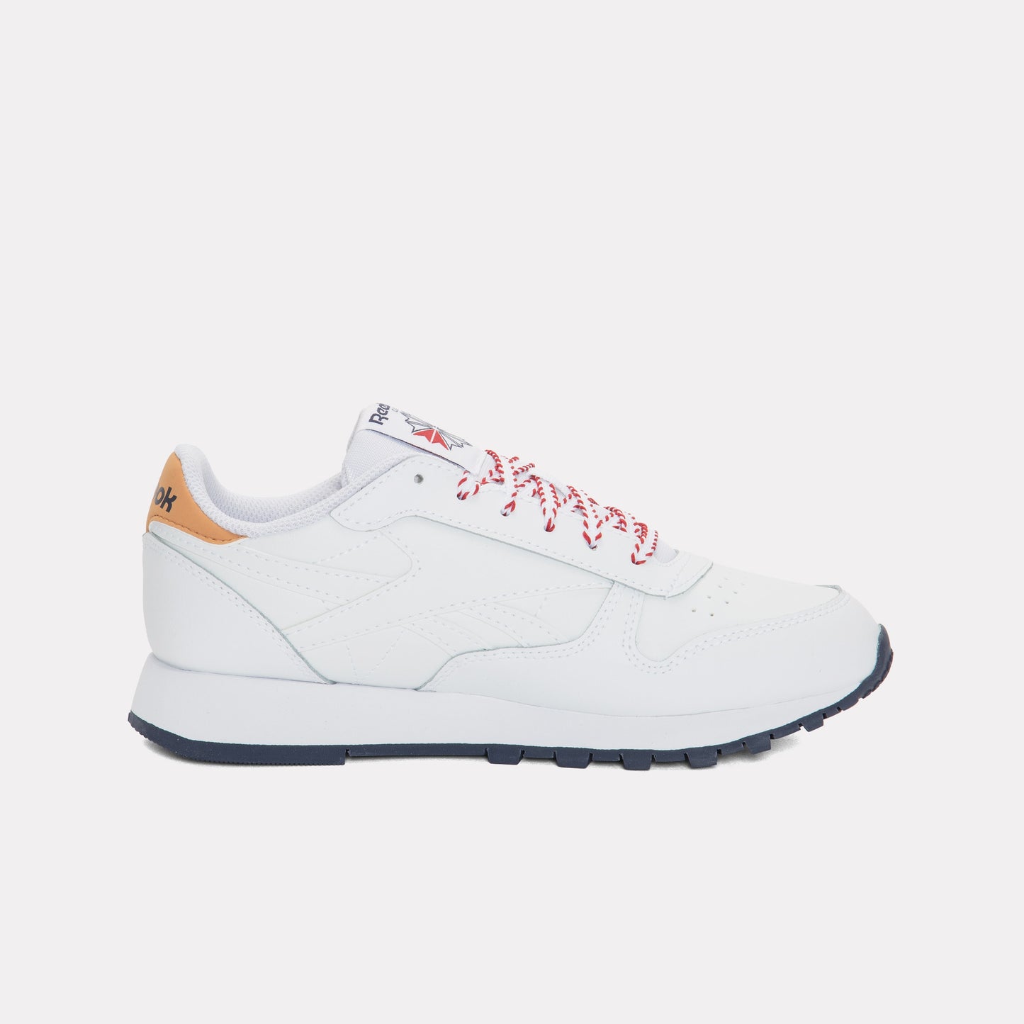 REEBOK FOOTWEAR KIDS Classic Leather Shoes – Grade School FTWRWHITE/VECTORNAVY/FLASHRED