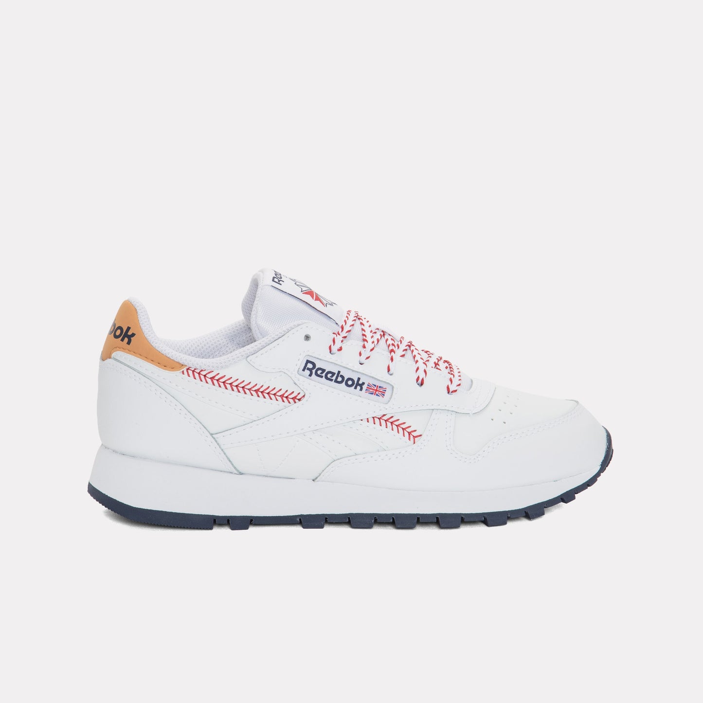 REEBOK FOOTWEAR KIDS Classic Leather Shoes – Grade School FTWRWHITE/VECTORNAVY/FLASHRED