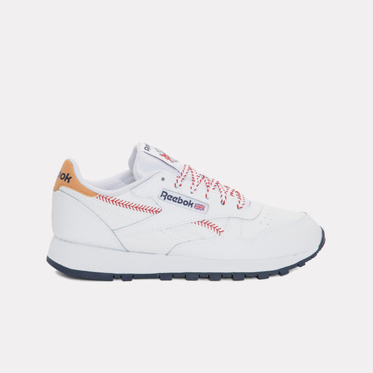 REEBOK FOOTWEAR KIDS Classic Leather Shoes – Grade School FTWRWHITE/VECTORNAVY/FLASHRED