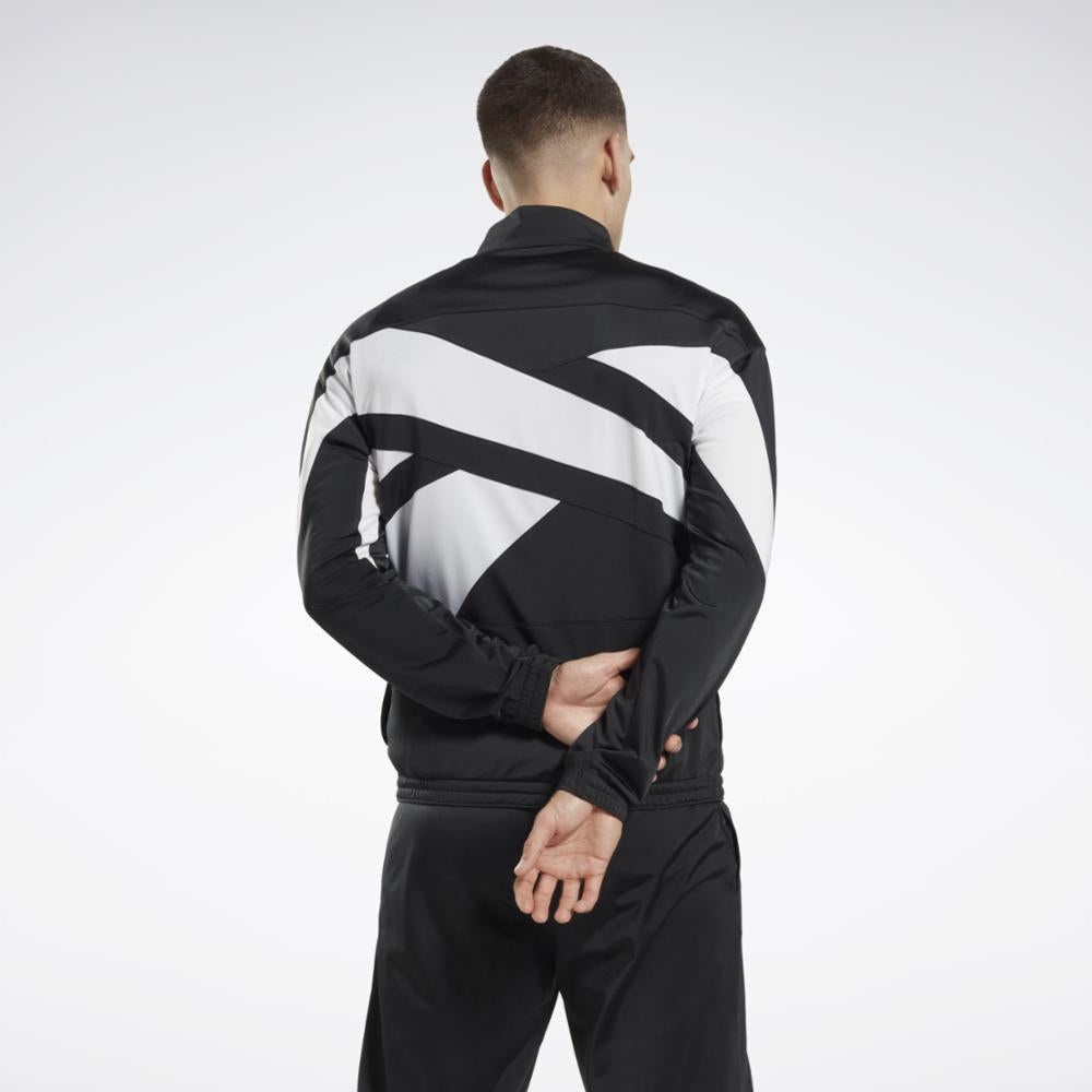 Reebok Apparel Men Reebok Identity Vector Knit Track Jacket NIGHT BLACK/WHITE