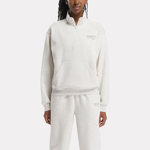 Reebok Womens 1/4 Zip Hoodie Sweatshirt, White, 2X