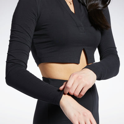 Black Long Sleeves Crop Top with Cut Out