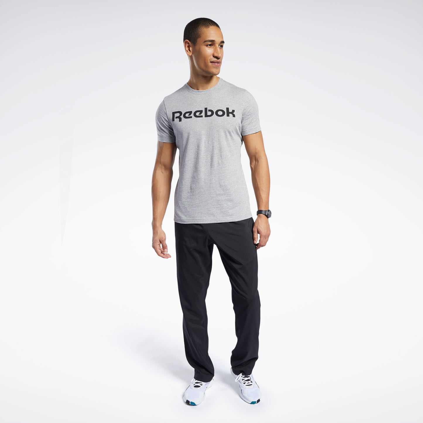 Reebok Apparel Men Graphic Series Linear Logo Tee Mgreyh