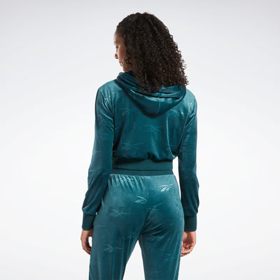 Reebok Apparel Women Classics Energy Q4 Velour Zip-Up Sweatshirt Forgrn