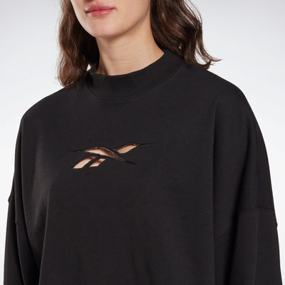Reebok Apparel Women Studio Vector Knit Crew Sweatshirt Black
