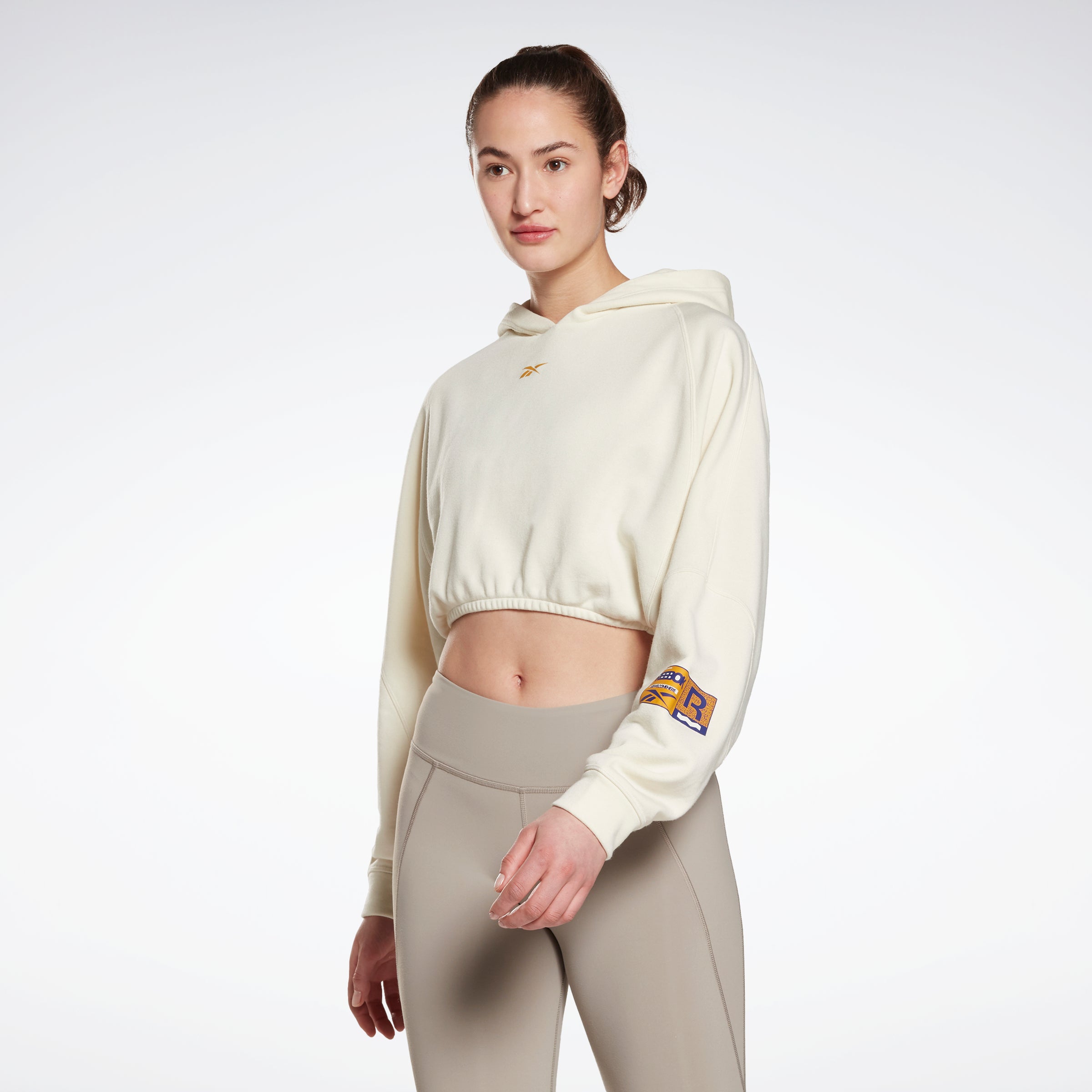 Reebok Apparel Women Tech Style Hooded Crop Sweatshirt Clawht