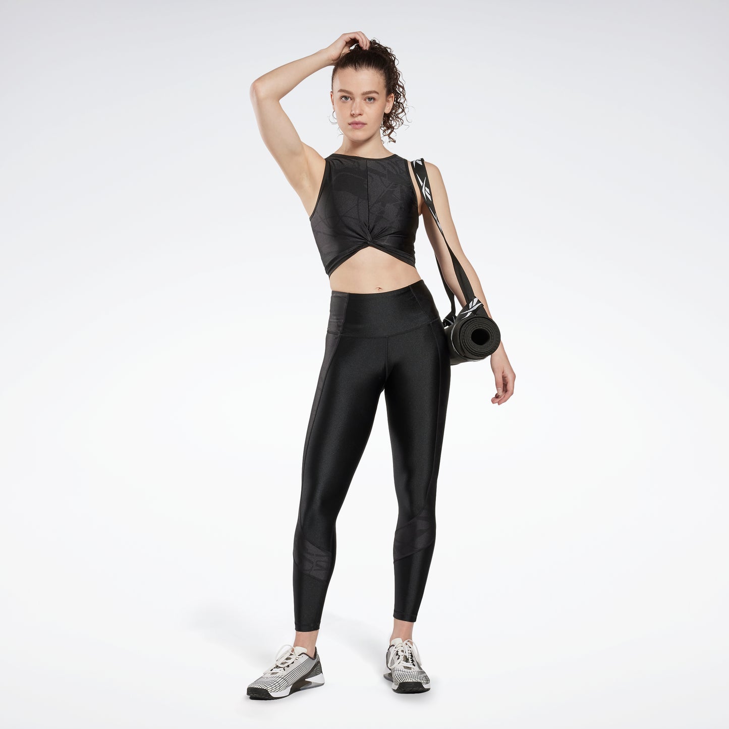 Reebok Apparel Women Shiny Yoga Pose Scribble High-Rise Leggings