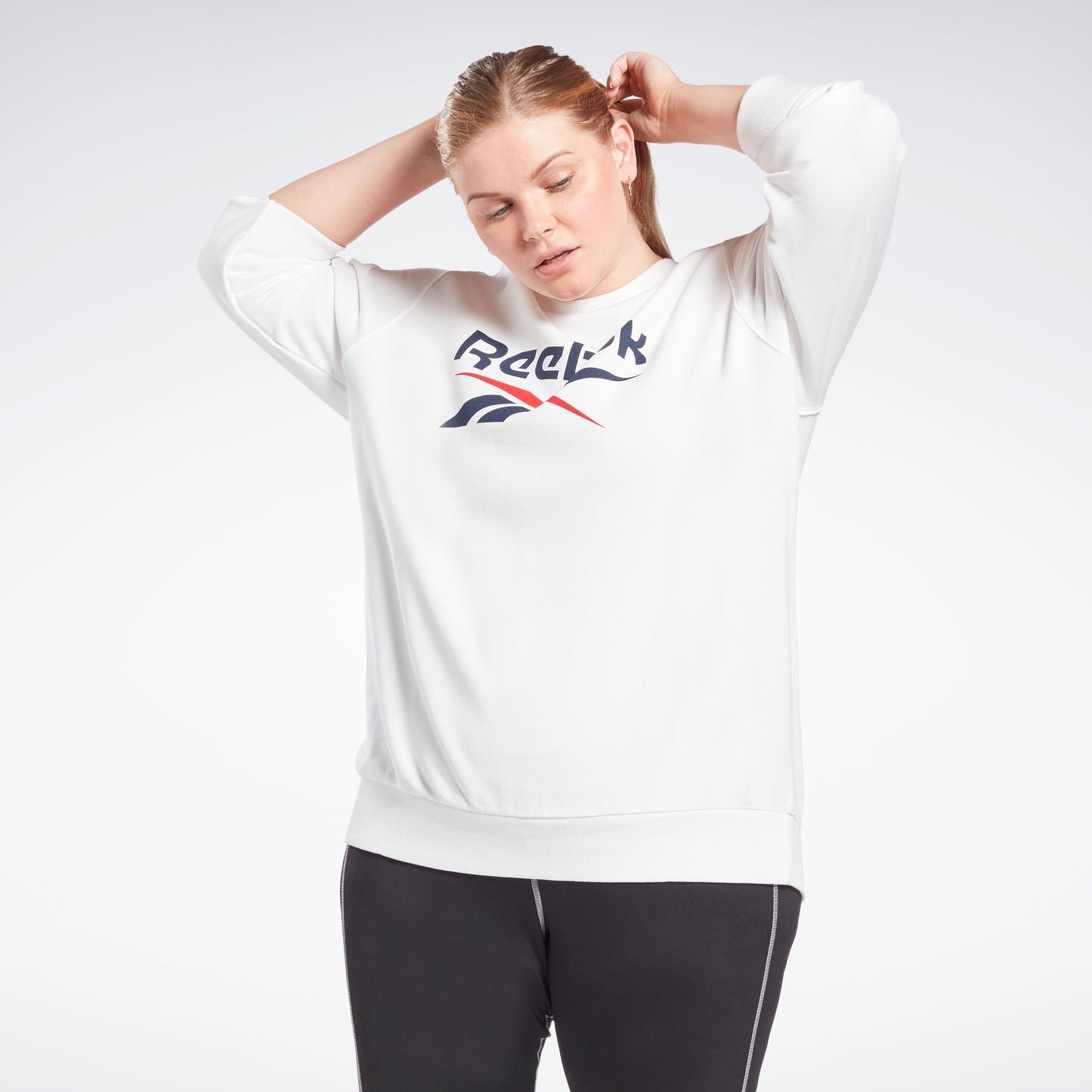 Reebok Apparel Women Reebok Identity Logo French Terry Crew Sweatshirt (Plus Size) White