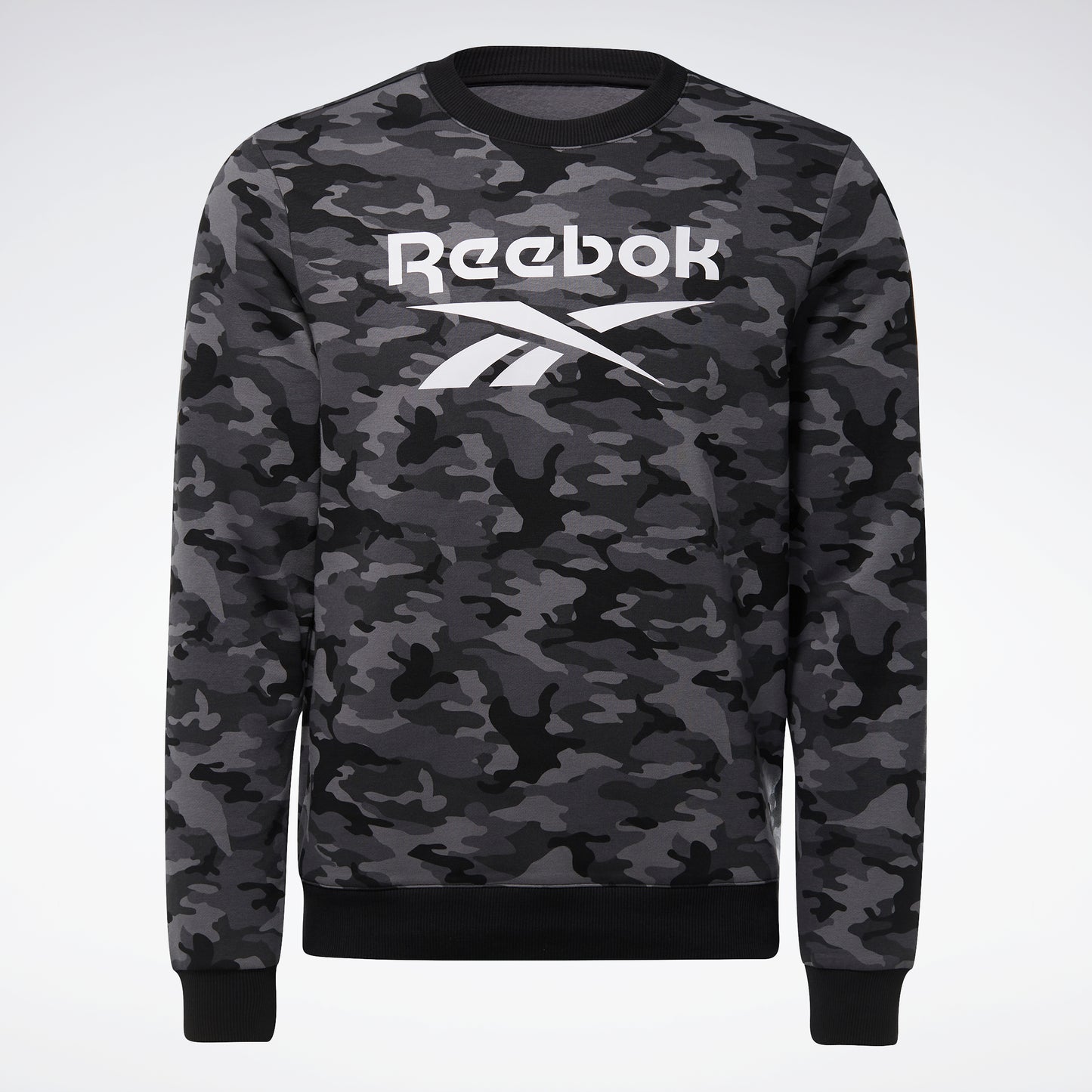 Reebok Apparel Men Reebok Identity Camo Big Logo Crew Sweatshirt Black